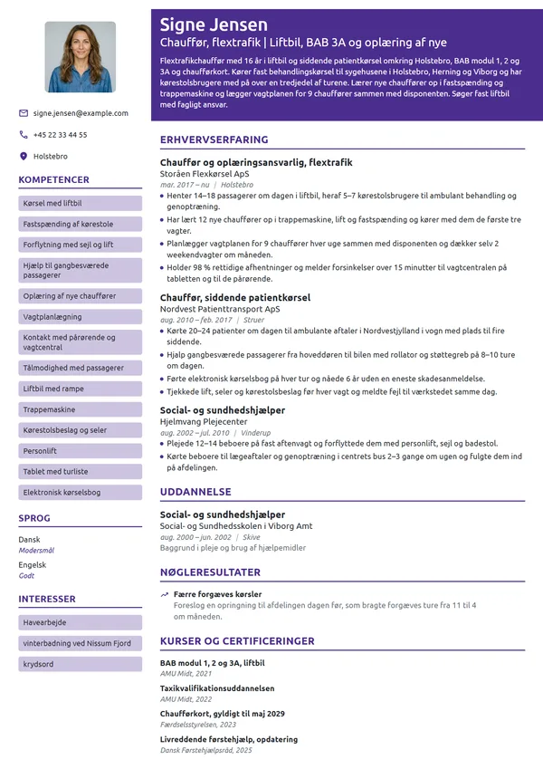 CV-eksempel til flextrafikchauffør med oplæringsansvar