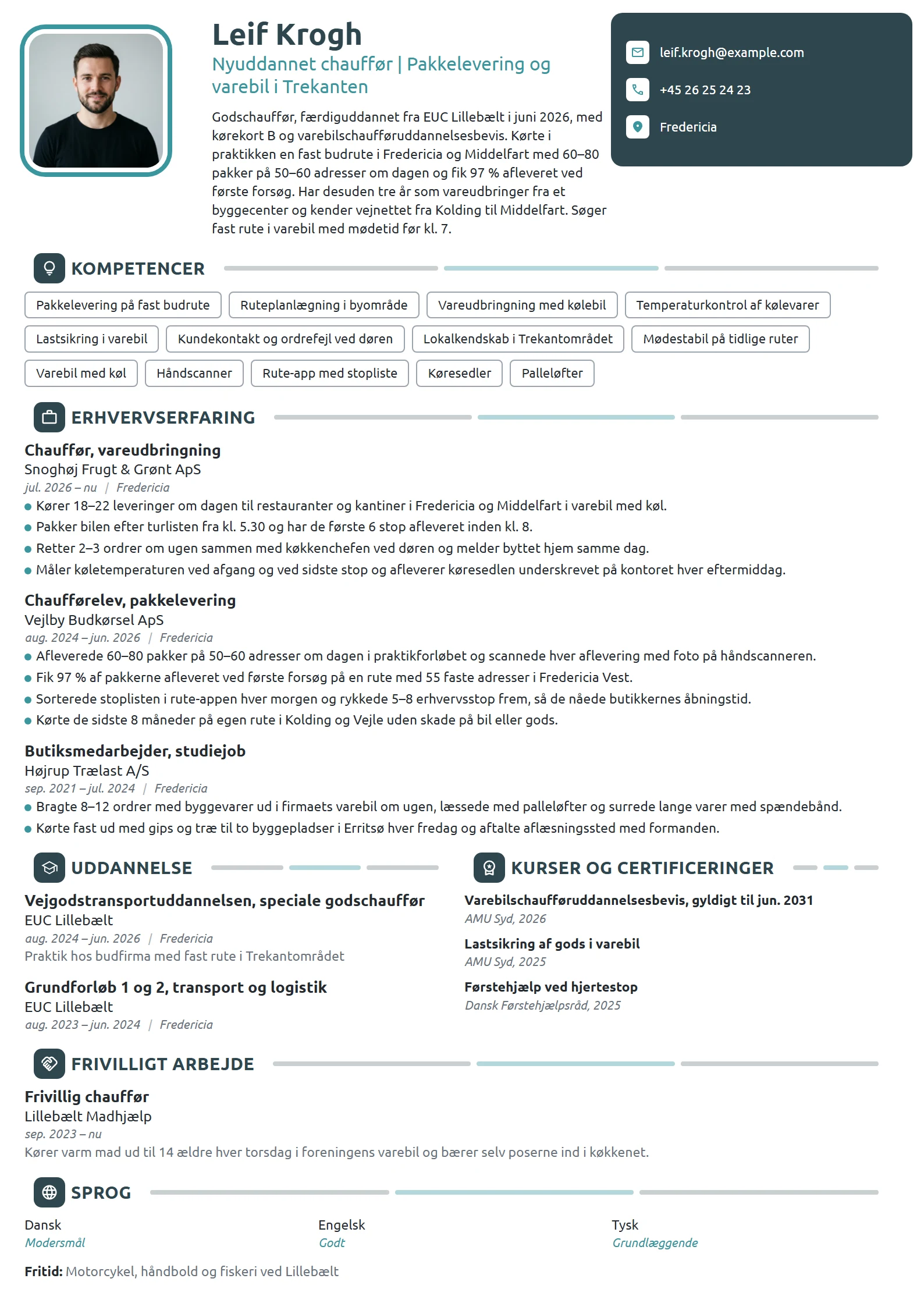 CV-eksempel til nyuddannet chauffør, varebil