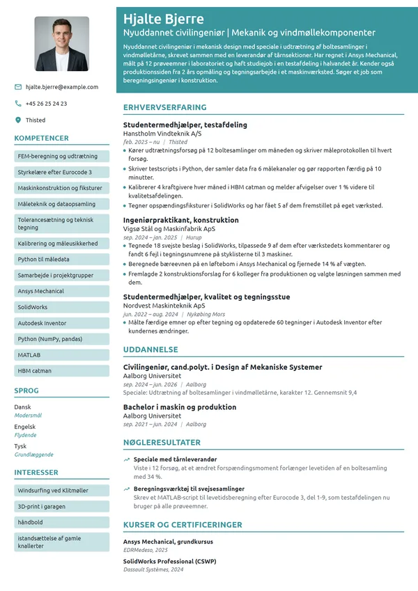 CV-eksempel til nyuddannet cand.polyt. i mekanik