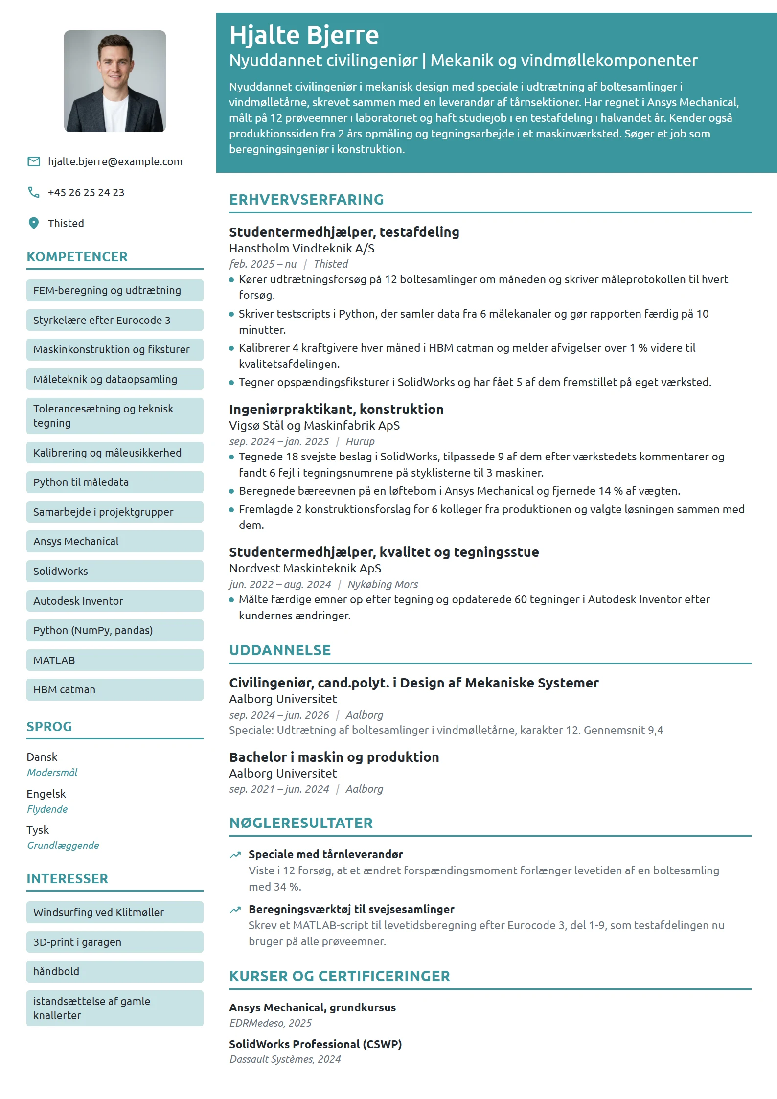CV-eksempel til nyuddannet cand.polyt. i mekanik