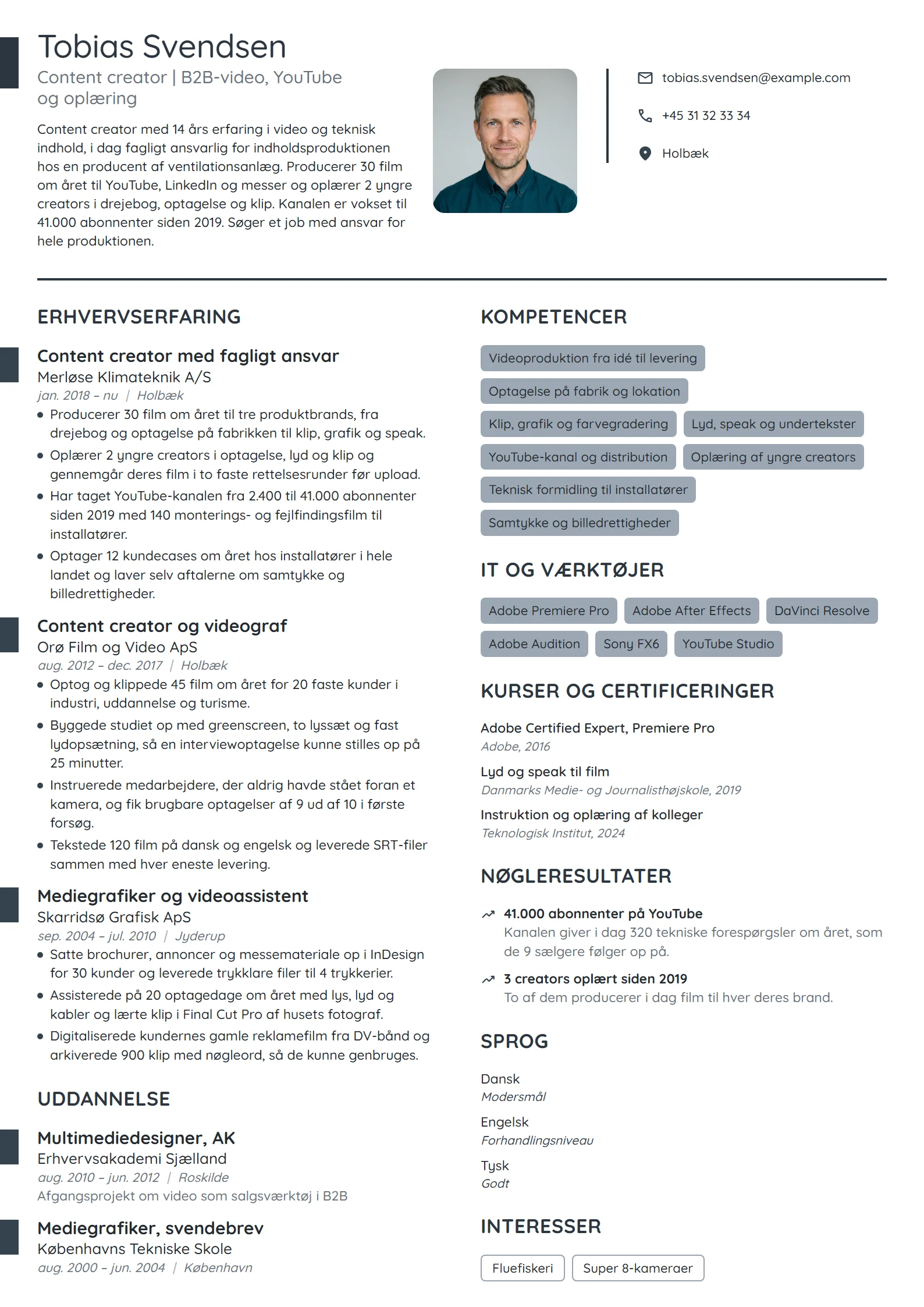 CV-eksempel til content creator med produktionsansvar