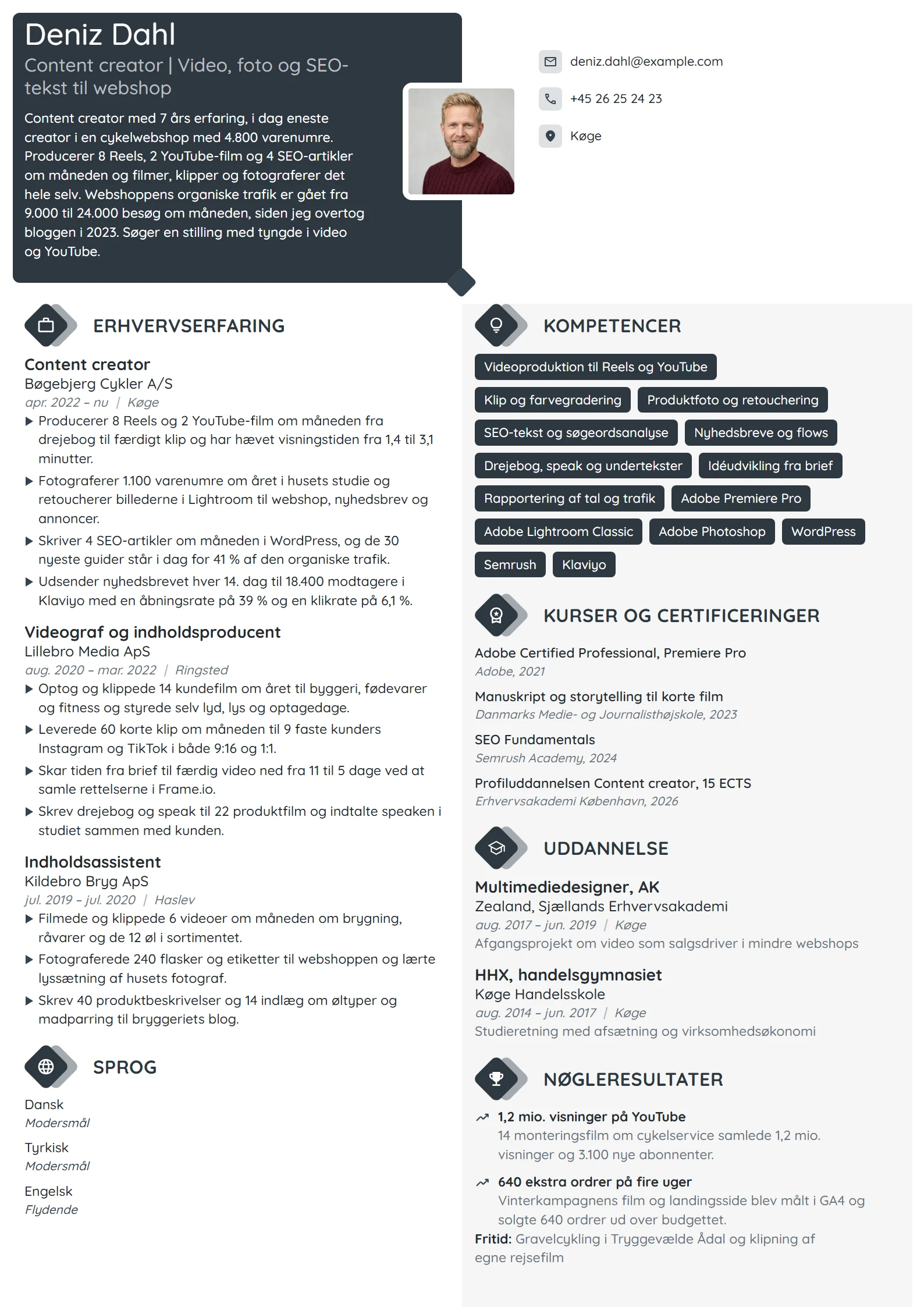 CV-eksempel til erfaren content creator i webshop