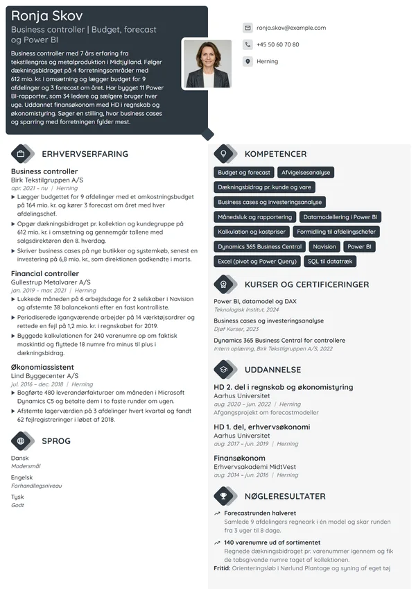 CV-eksempel til erfaren business controller i engros