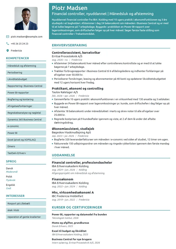 CV-eksempel til nyuddannet controller med praktik
