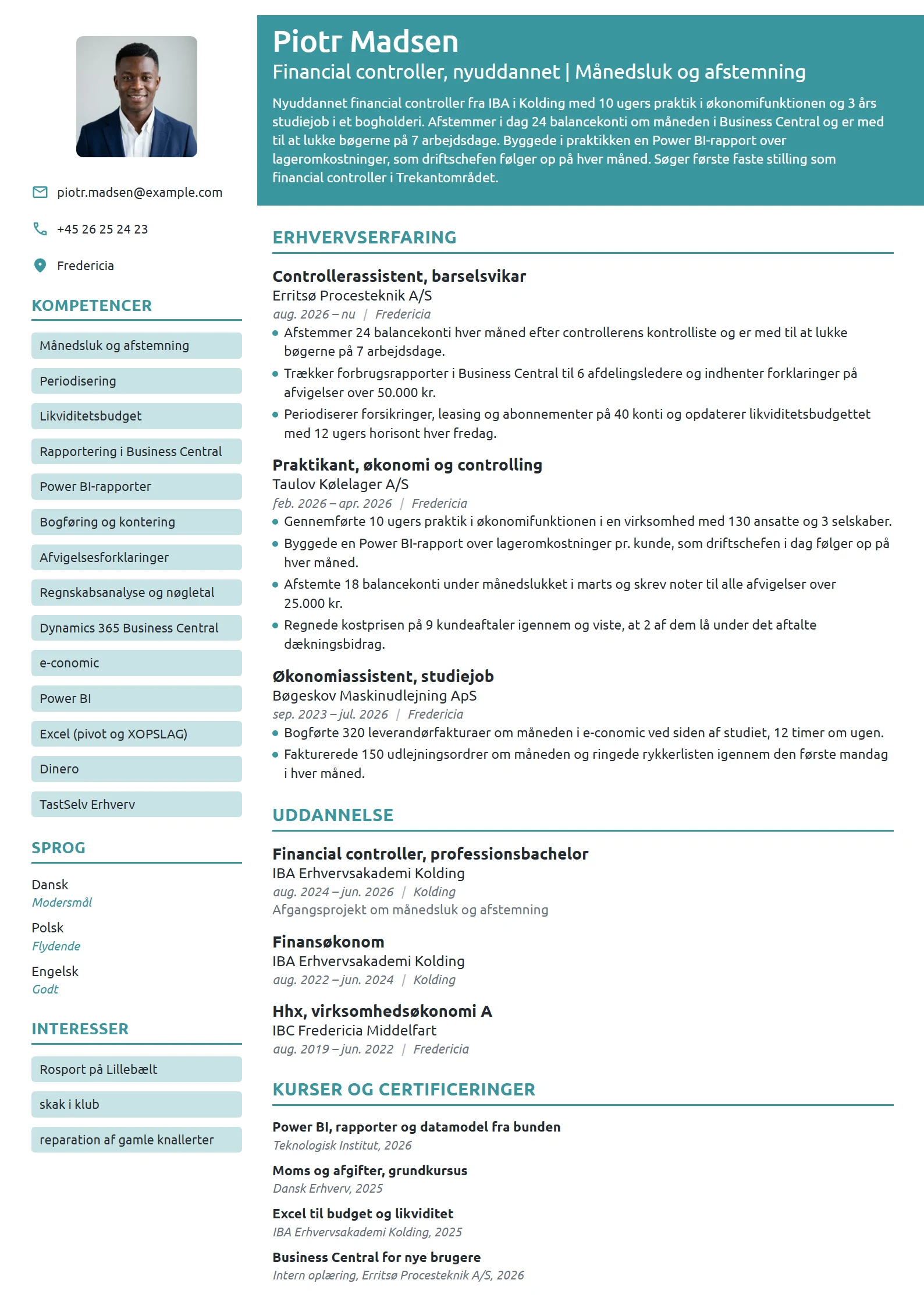 CV-eksempel til nyuddannet controller med praktik