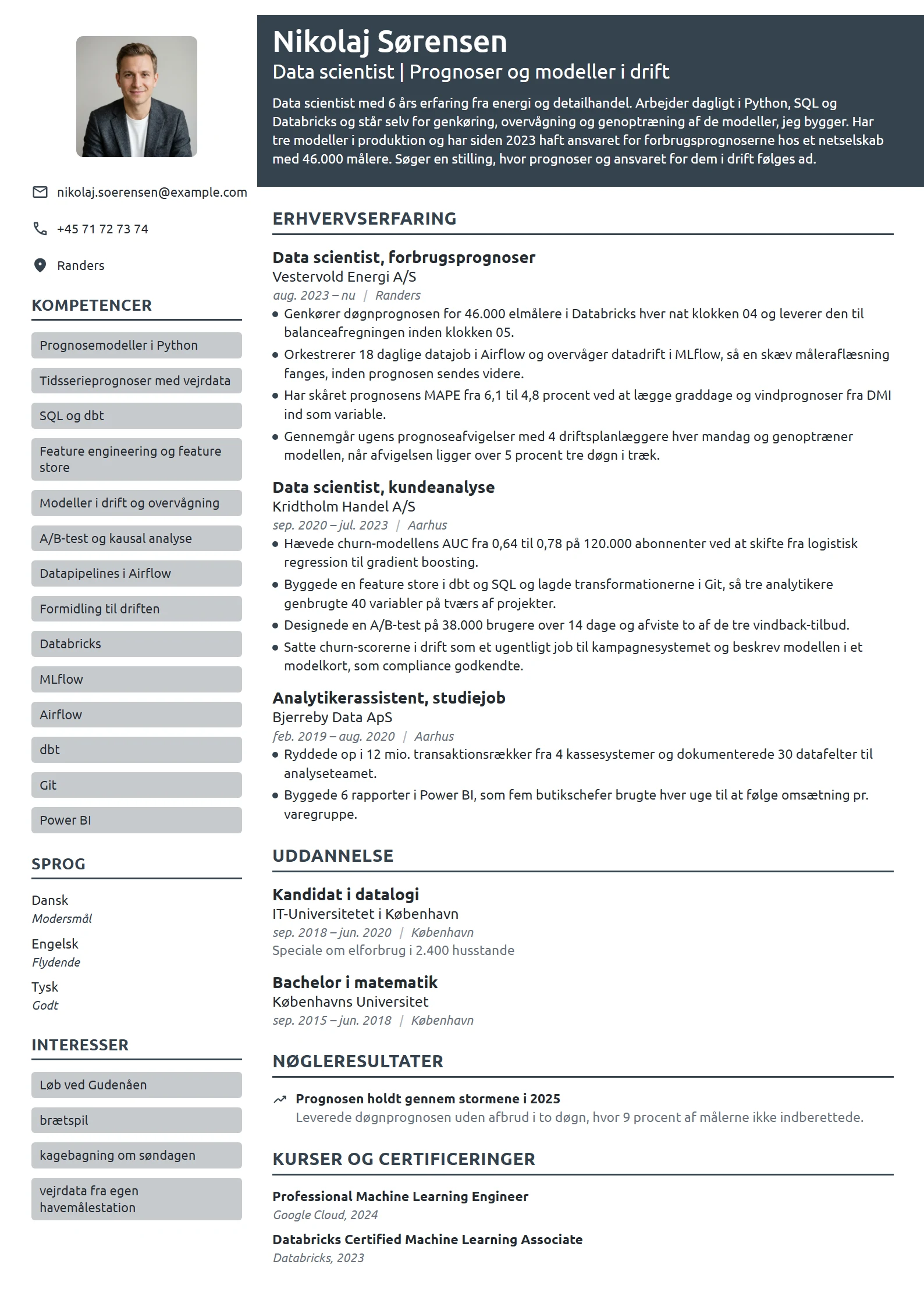 CV-eksempel til erfaren data scientist i energi