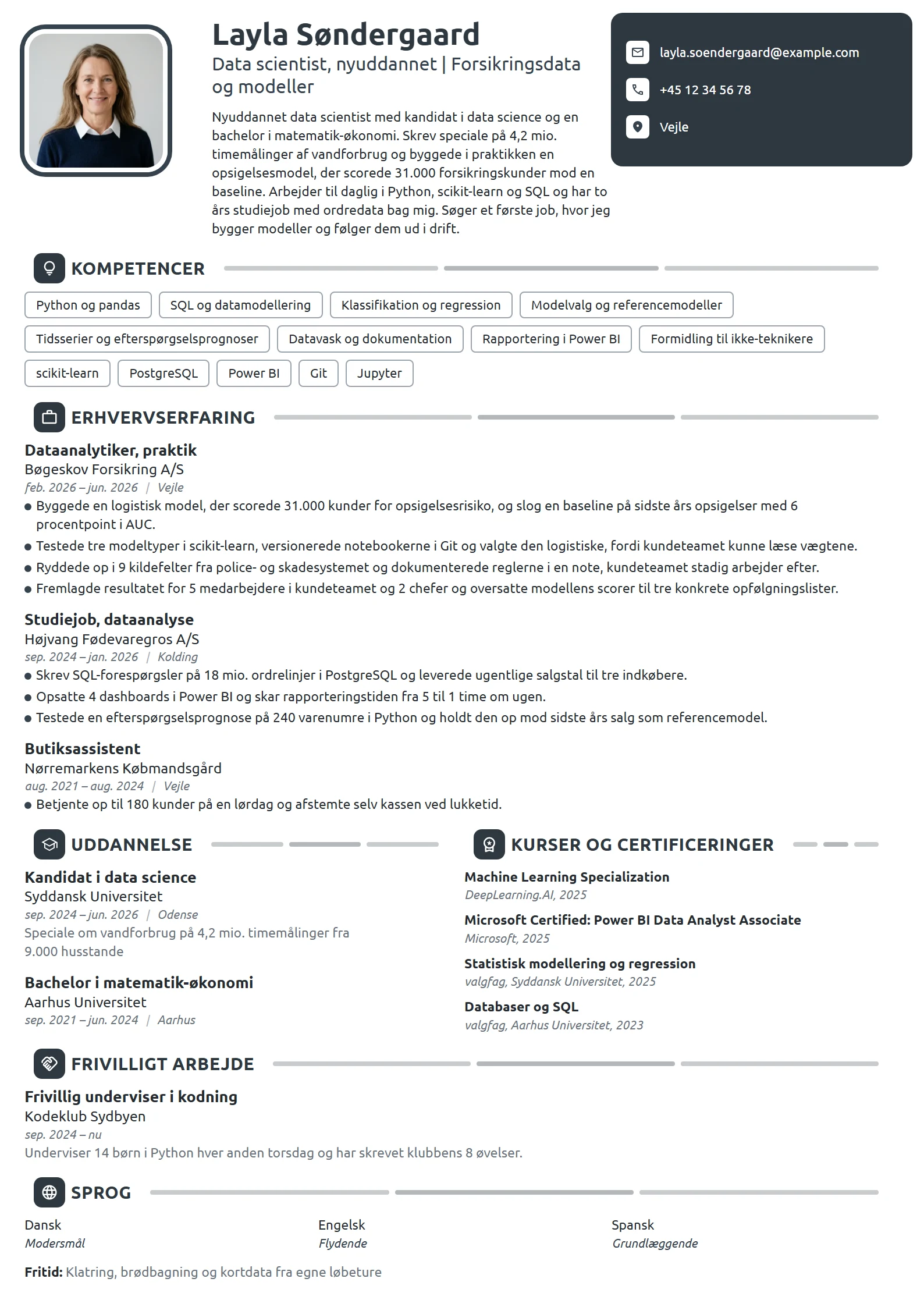 CV-eksempel til nyuddannet data scientist med praktik