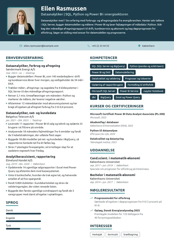 CV-eksempel til erfaren dataanalytiker i energisektoren