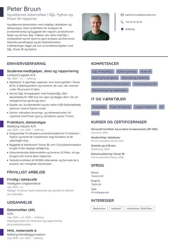 CV-eksempel til nyuddannet dataanalytiker