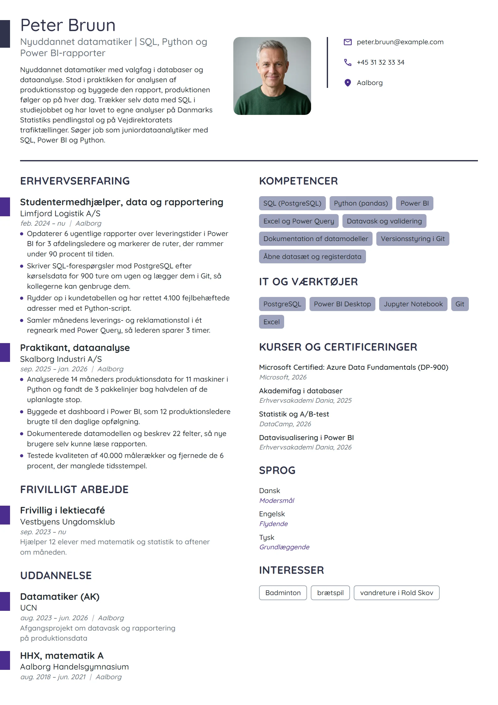 CV-eksempel til nyuddannet dataanalytiker
