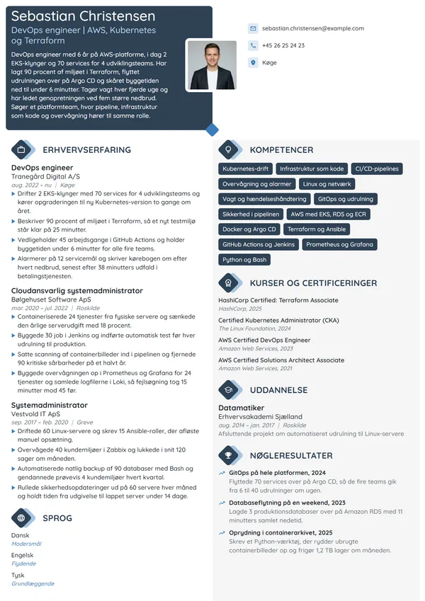CV-eksempel til erfaren DevOps engineer i AWS