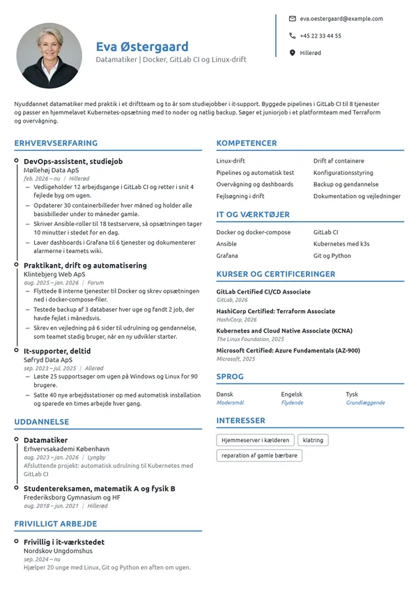 CV-eksempel til nyuddannet datamatiker mod DevOps