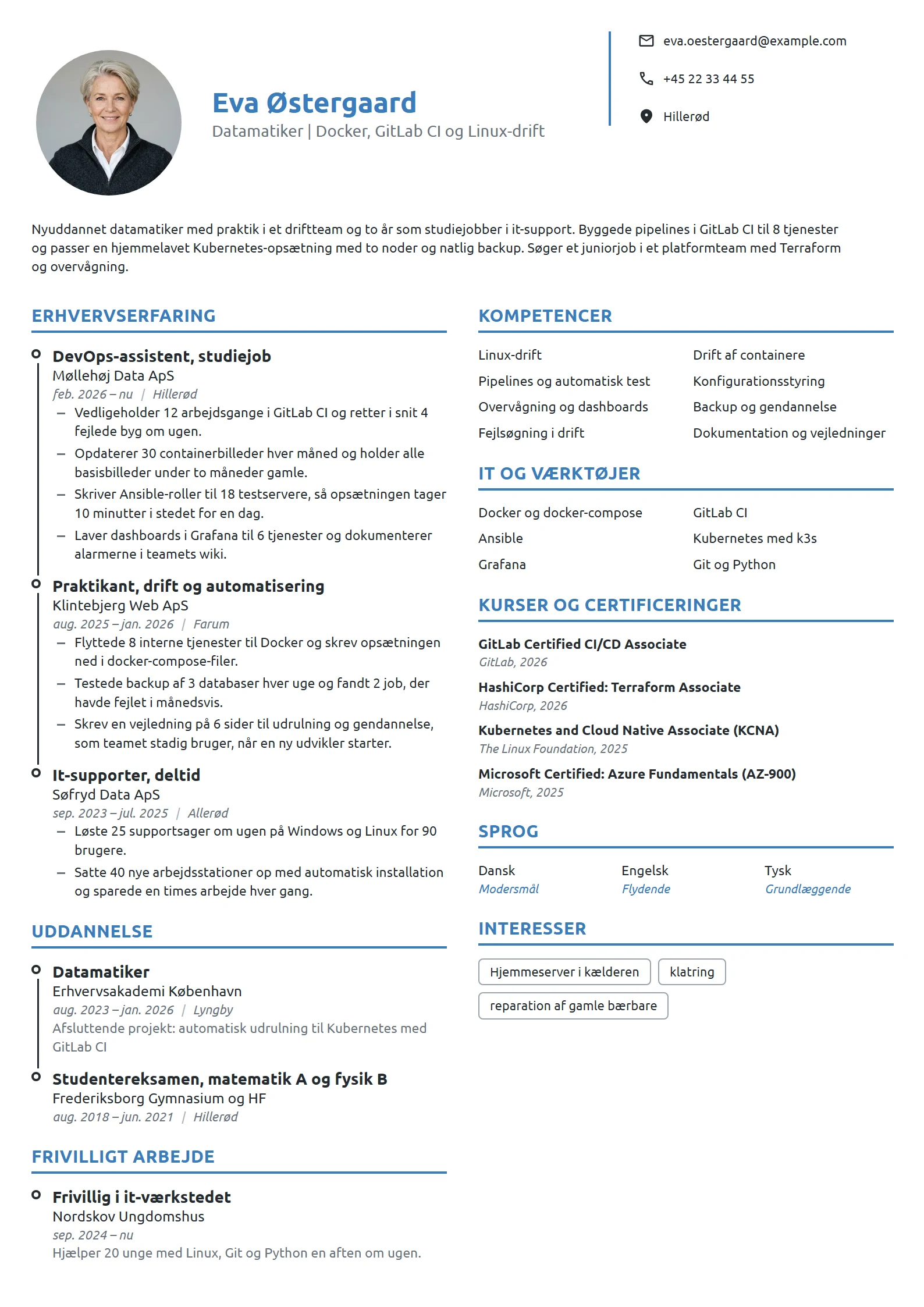 CV-eksempel til nyuddannet datamatiker mod DevOps