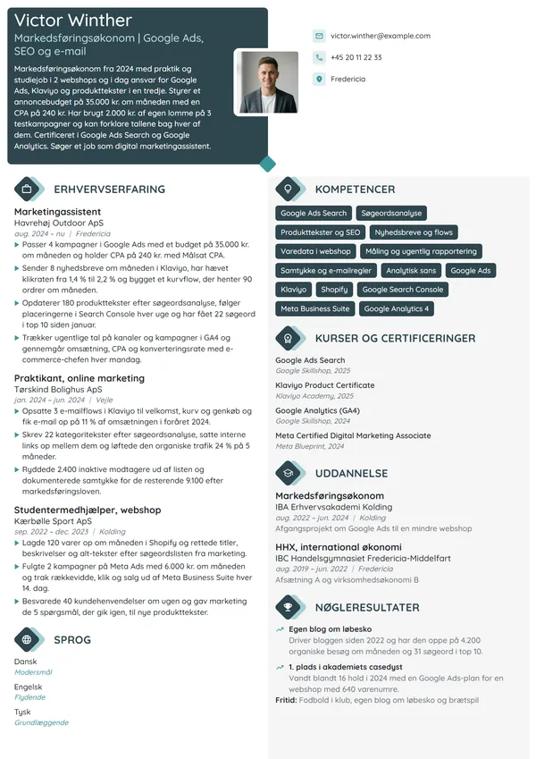 CV-eksempel til nyuddannet med praktik i webshop