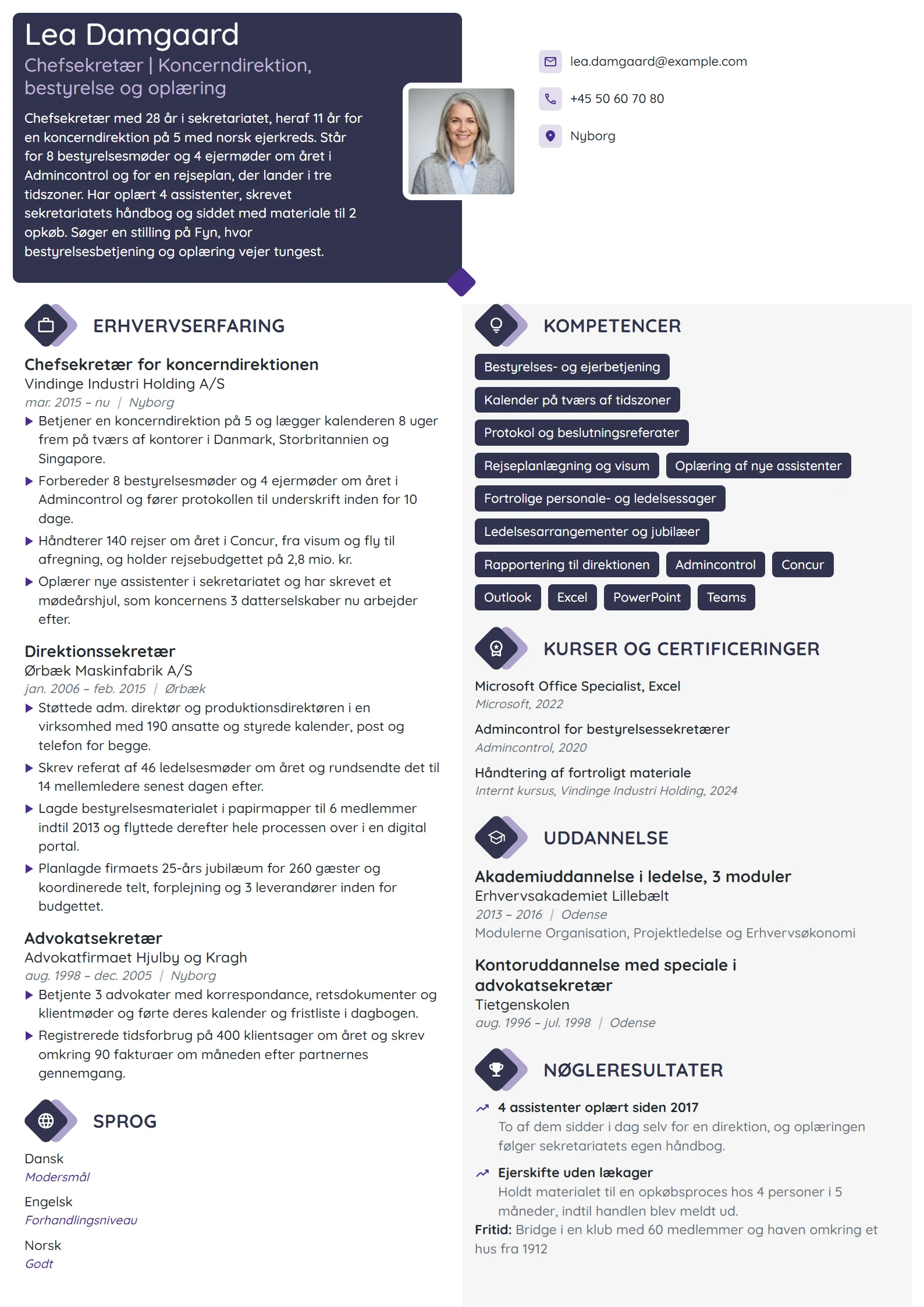 CV-eksempel til chefsekretær for koncerndirektionen