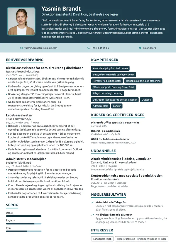 CV-eksempel til direktionsassistent for en direktion på 4