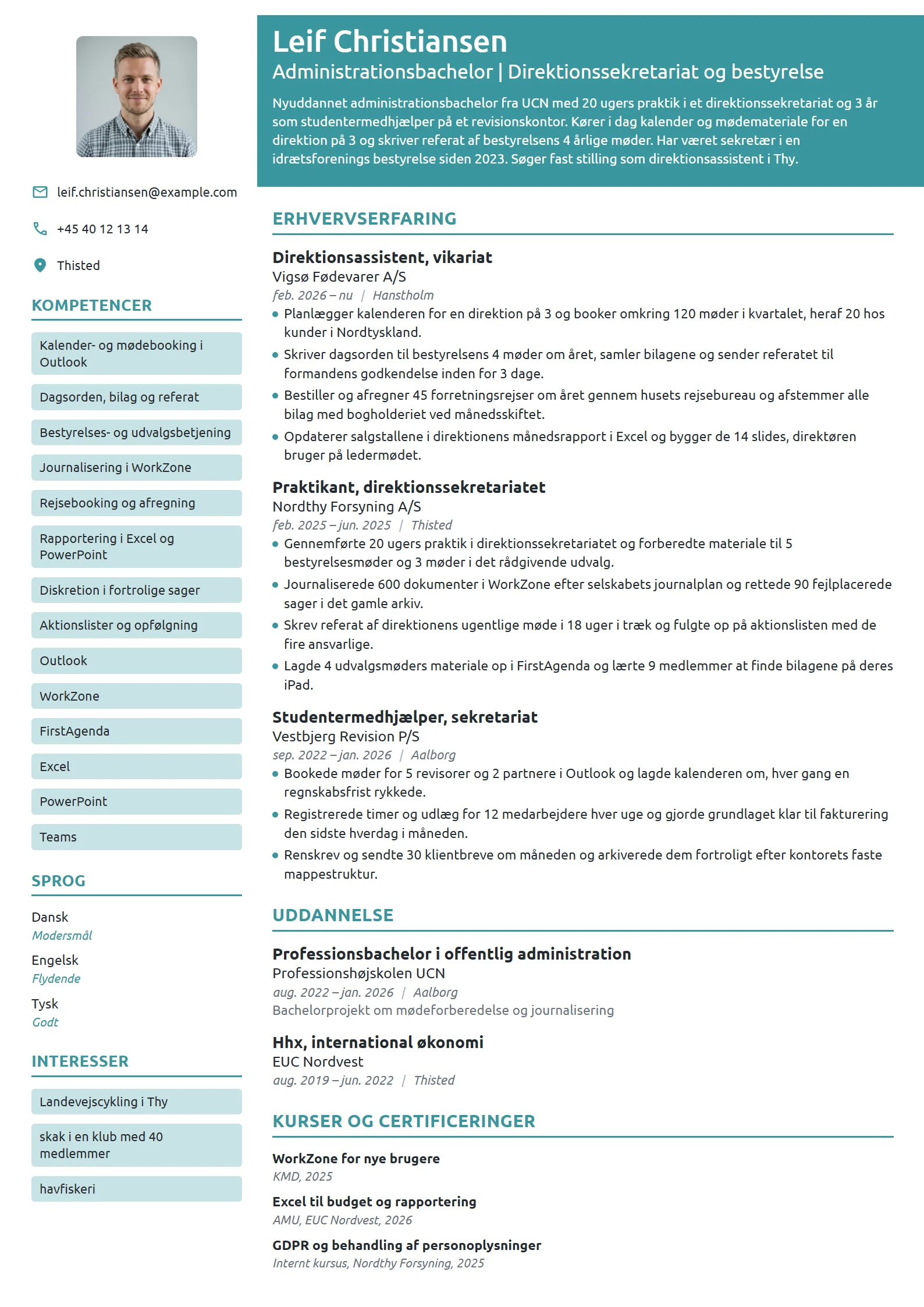 CV-eksempel til nyuddannet administrationsbachelor