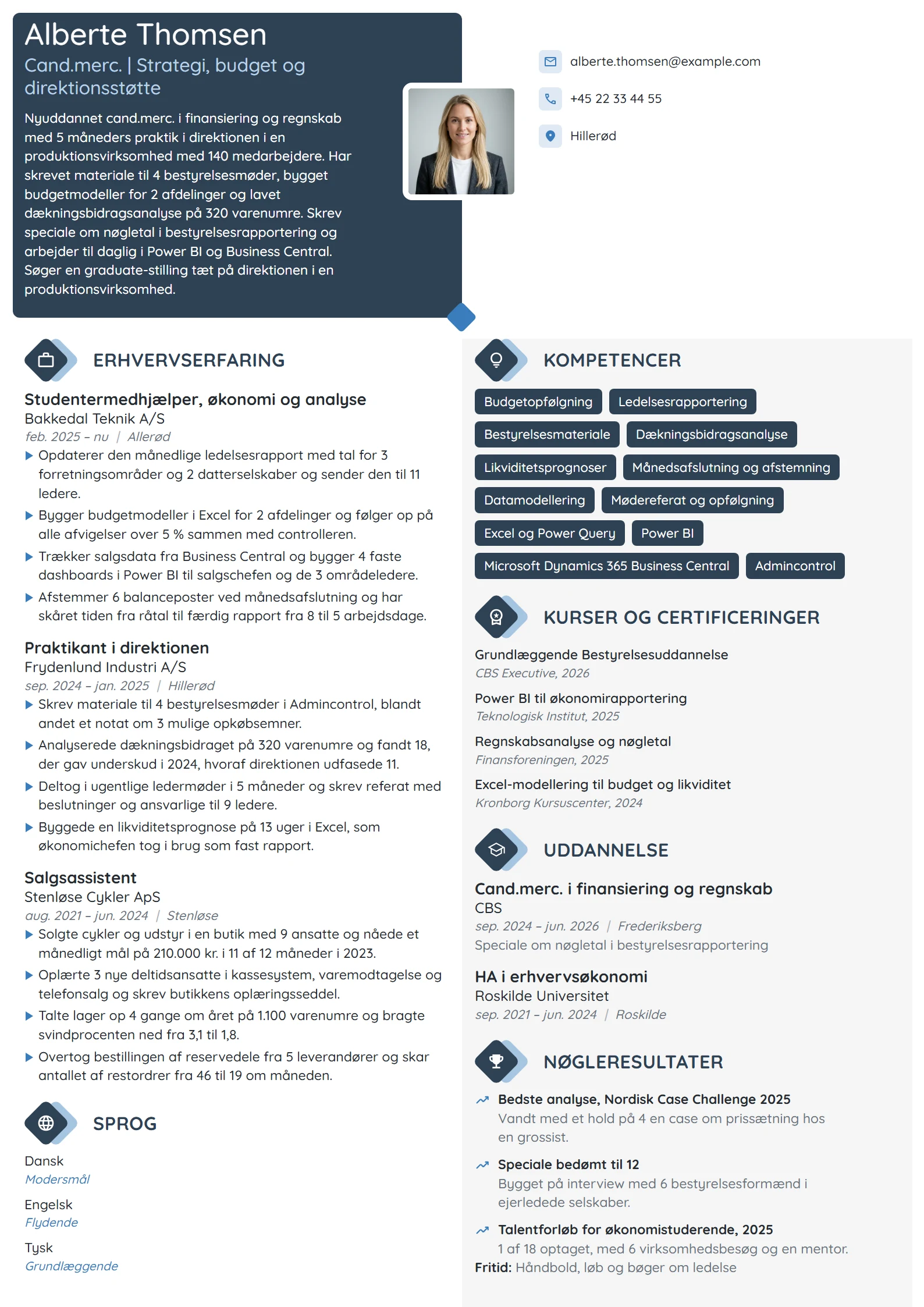 CV-eksempel til nyuddannet til direktionen
