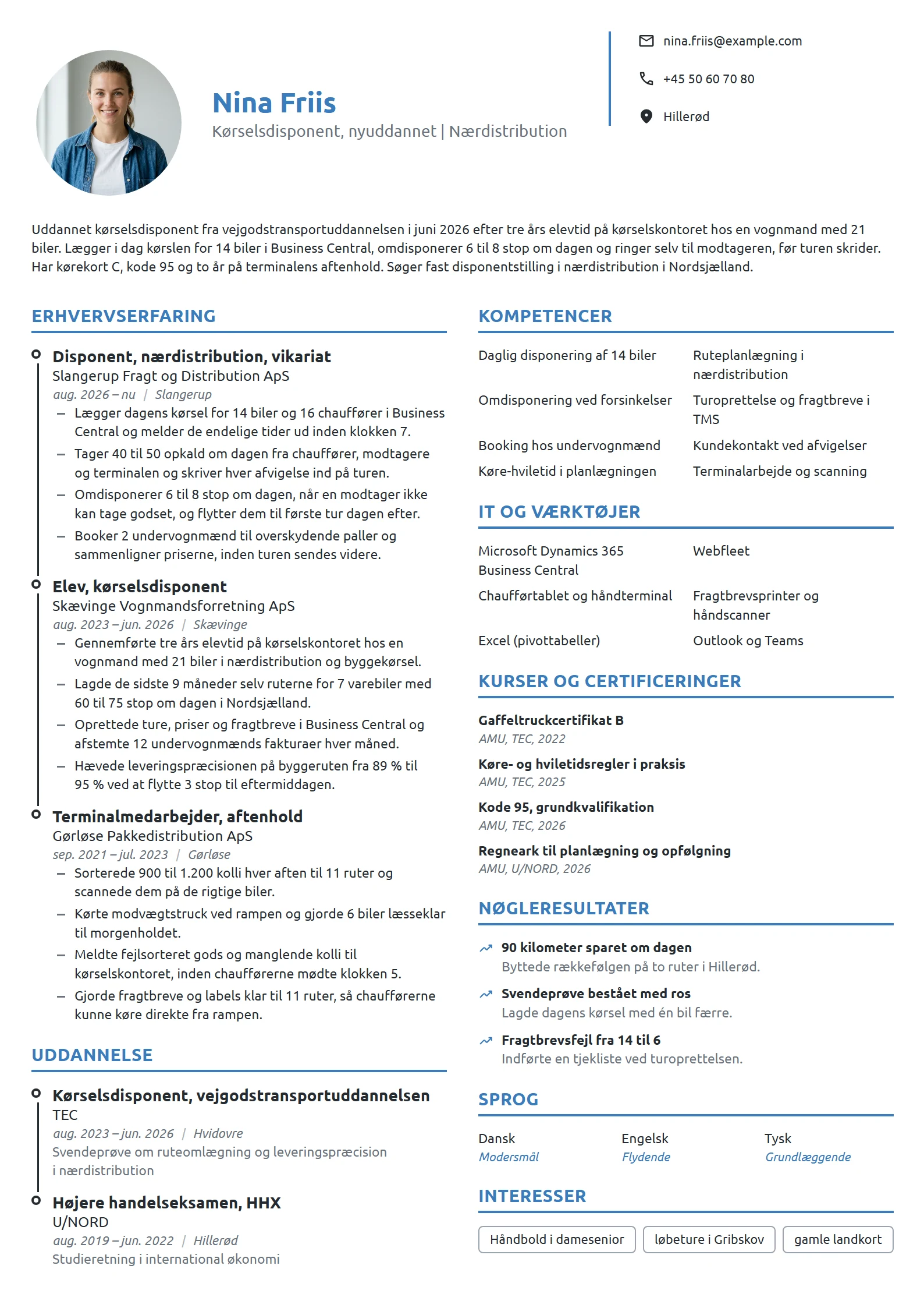 CV-eksempel til nyuddannet kørselsdisponent
