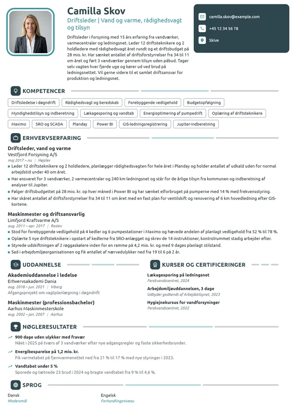 CV-eksempel til driftsleder i vand- og varmeforsyning
