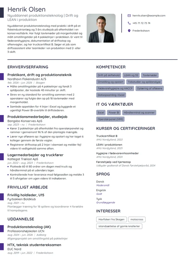 CV-eksempel til nyuddannet med drift fra praktikken