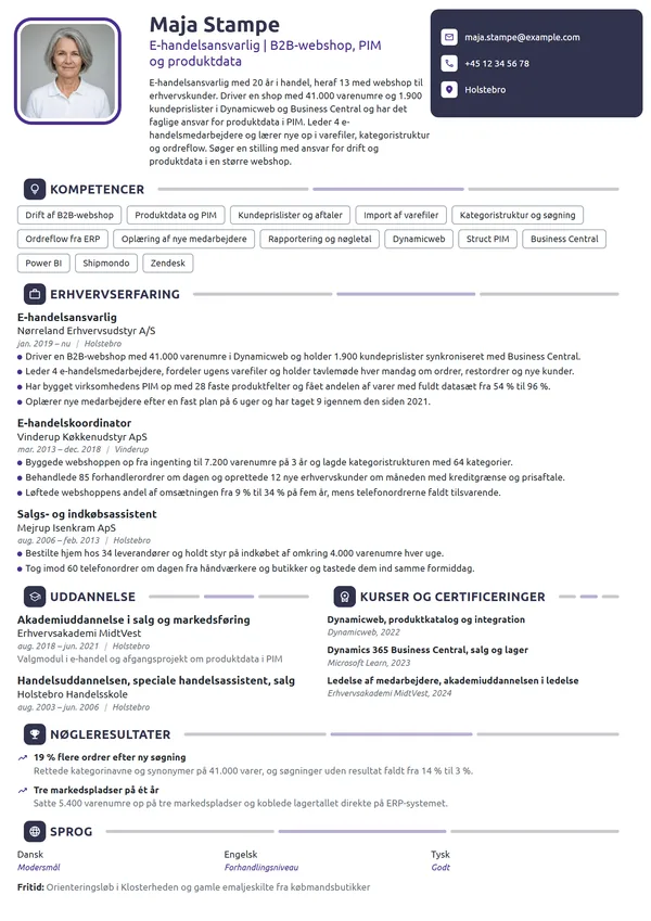 CV-eksempel til e-handelsansvarlig i B2B-webshop