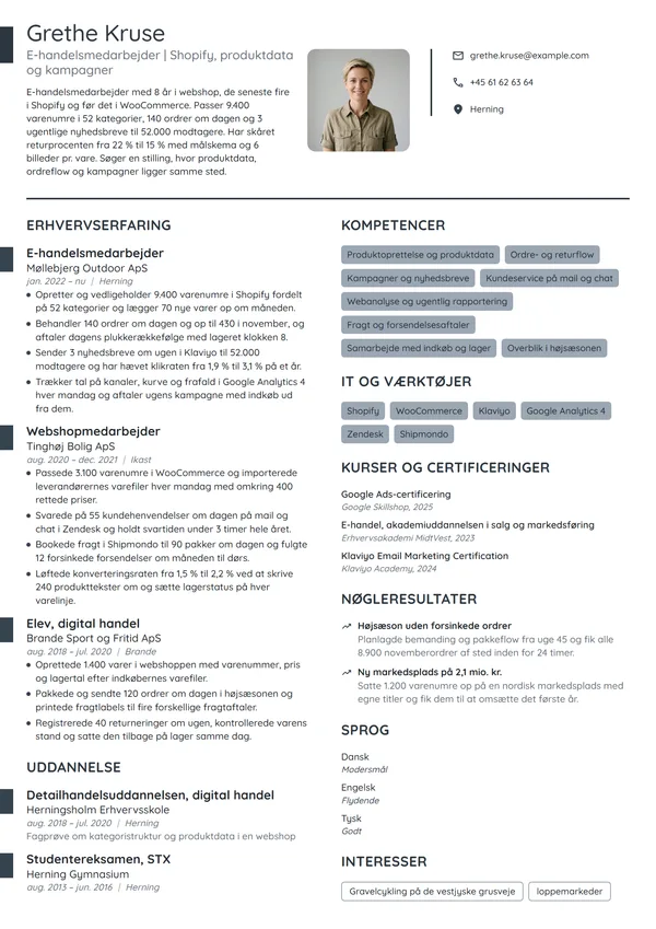 CV-eksempel til erfaren e-handelsmedarbejder i B2C