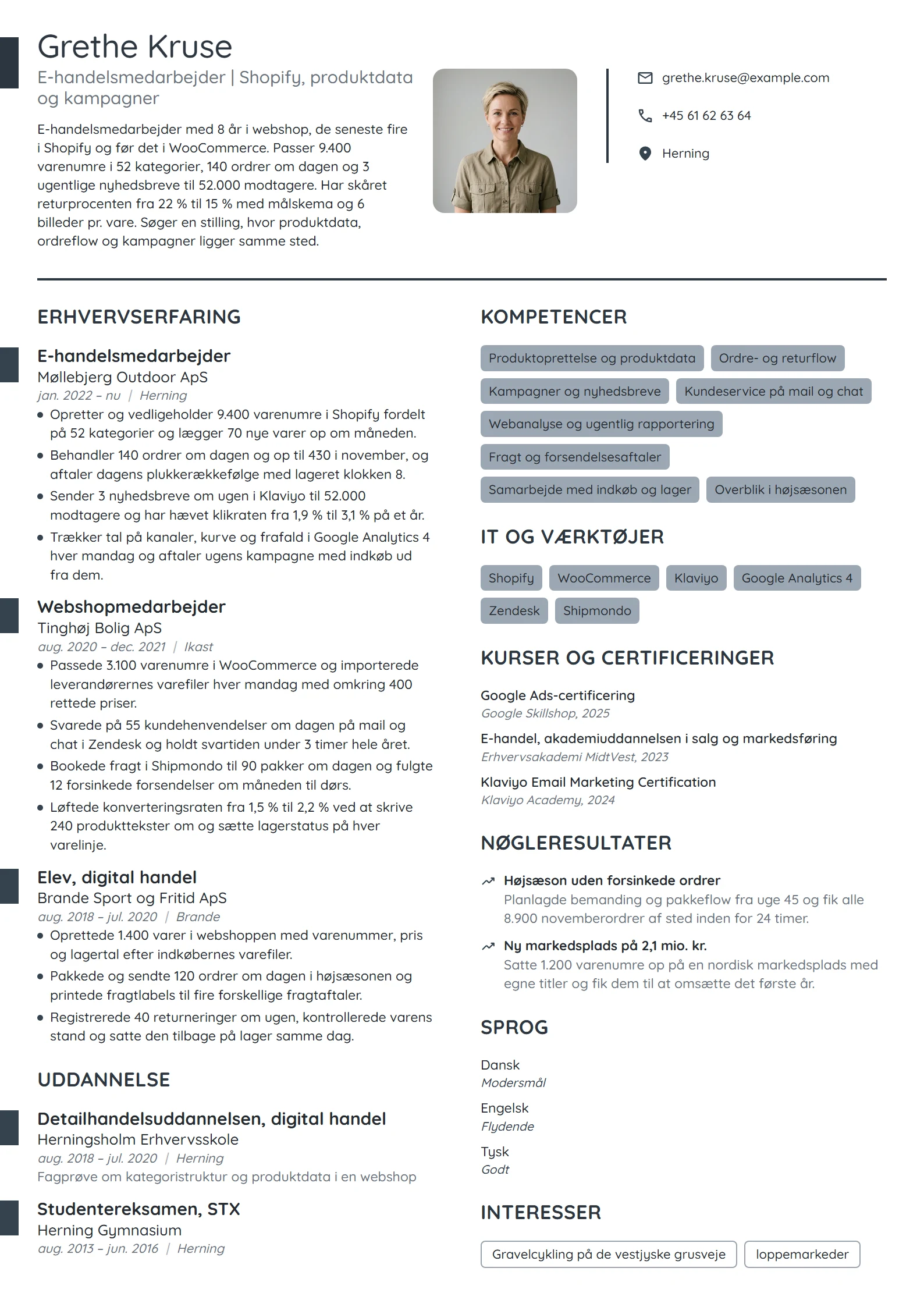 CV-eksempel til erfaren e-handelsmedarbejder i B2C