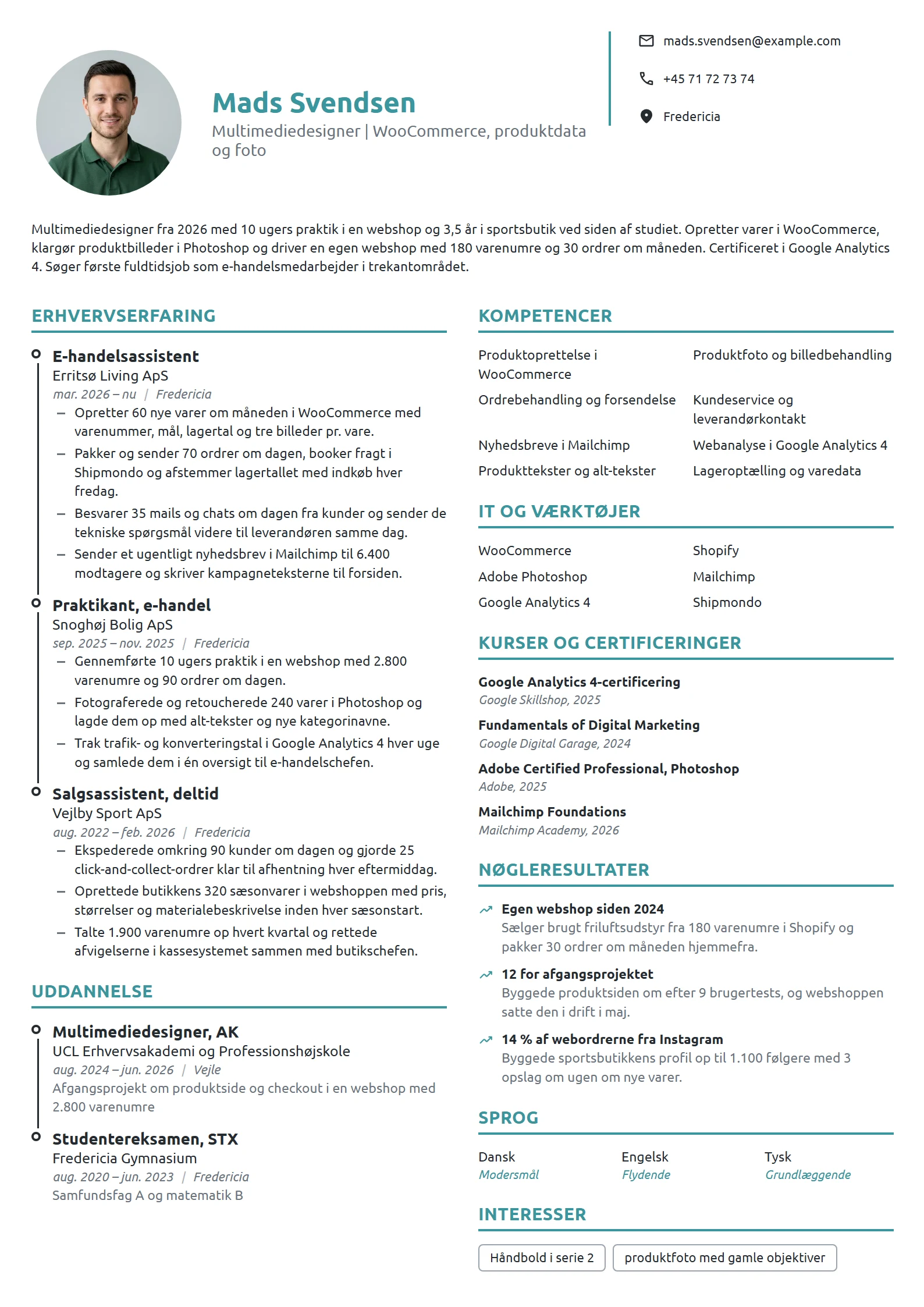 CV-eksempel til nyuddannet multimediedesigner i e-handel