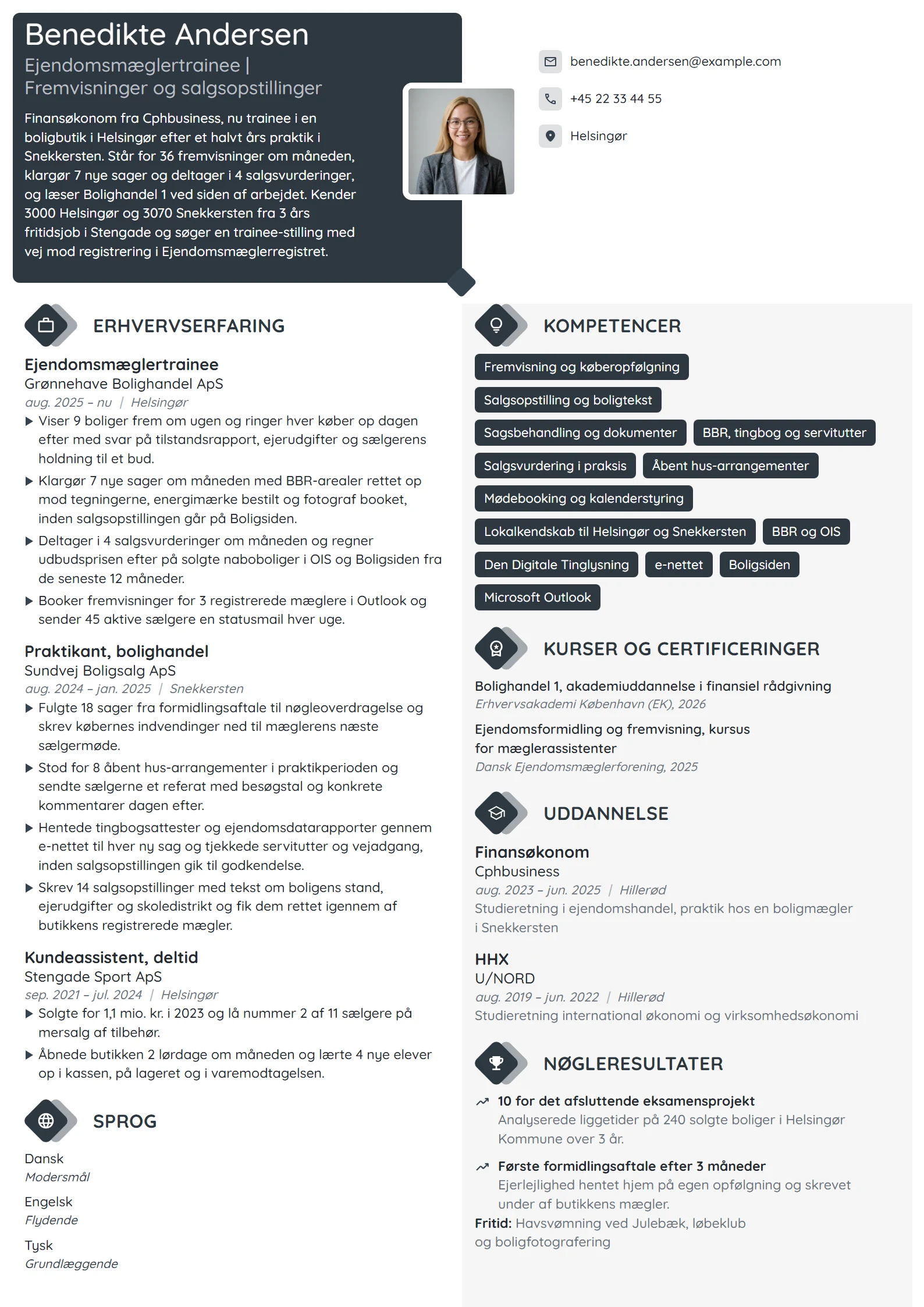 CV-eksempel til nyuddannet trainee i boligbutik