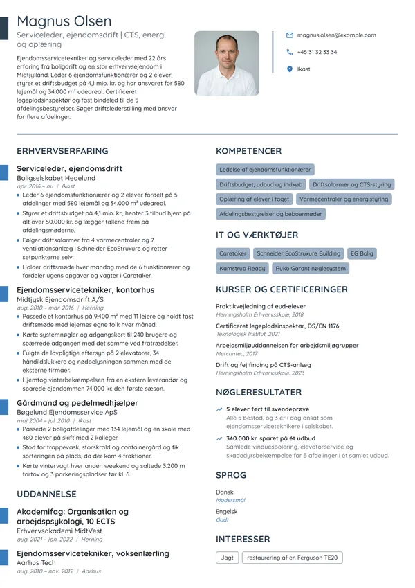 CV-eksempel til serviceleder med drifts- og elevansvar