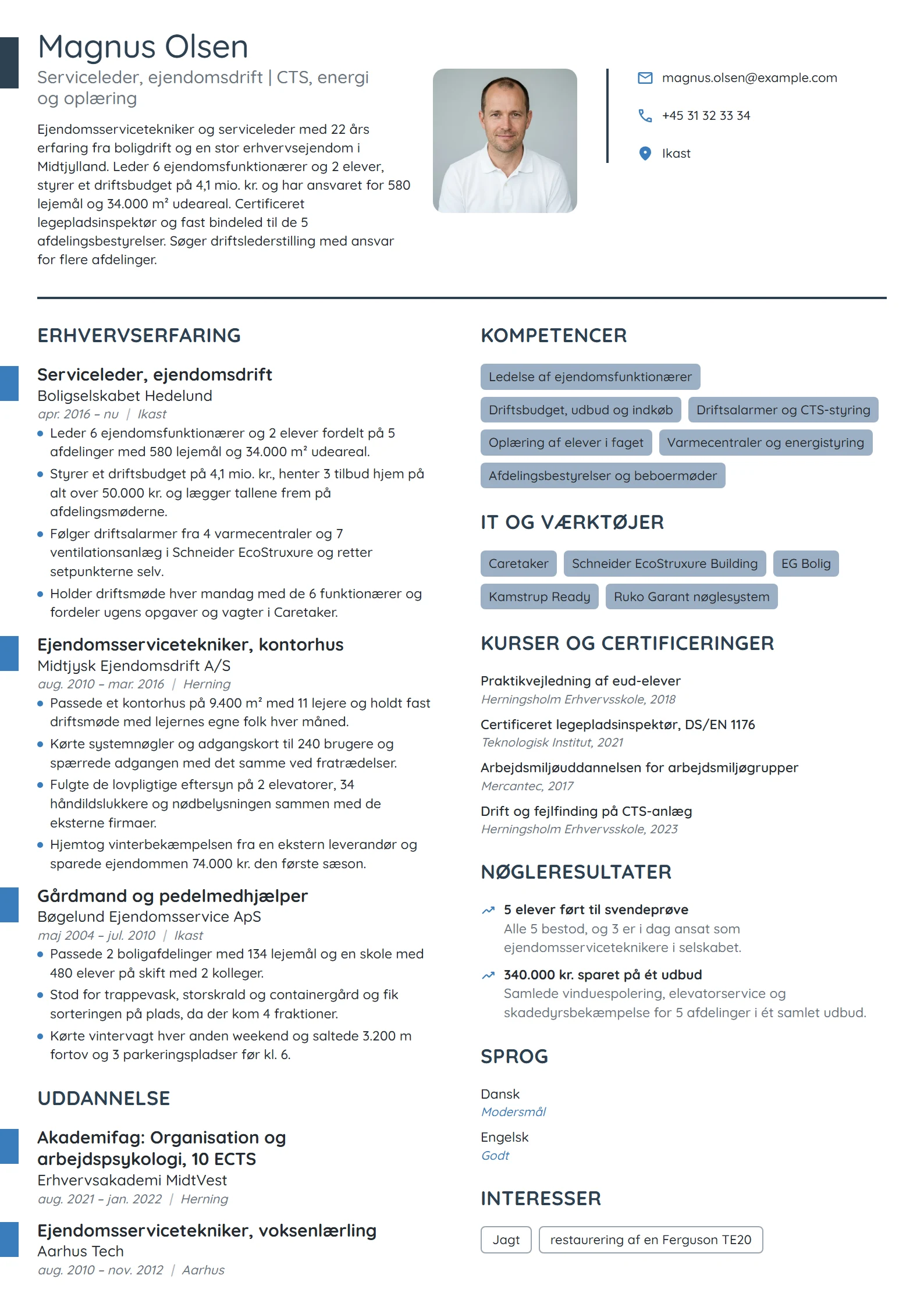 CV-eksempel til serviceleder med drifts- og elevansvar