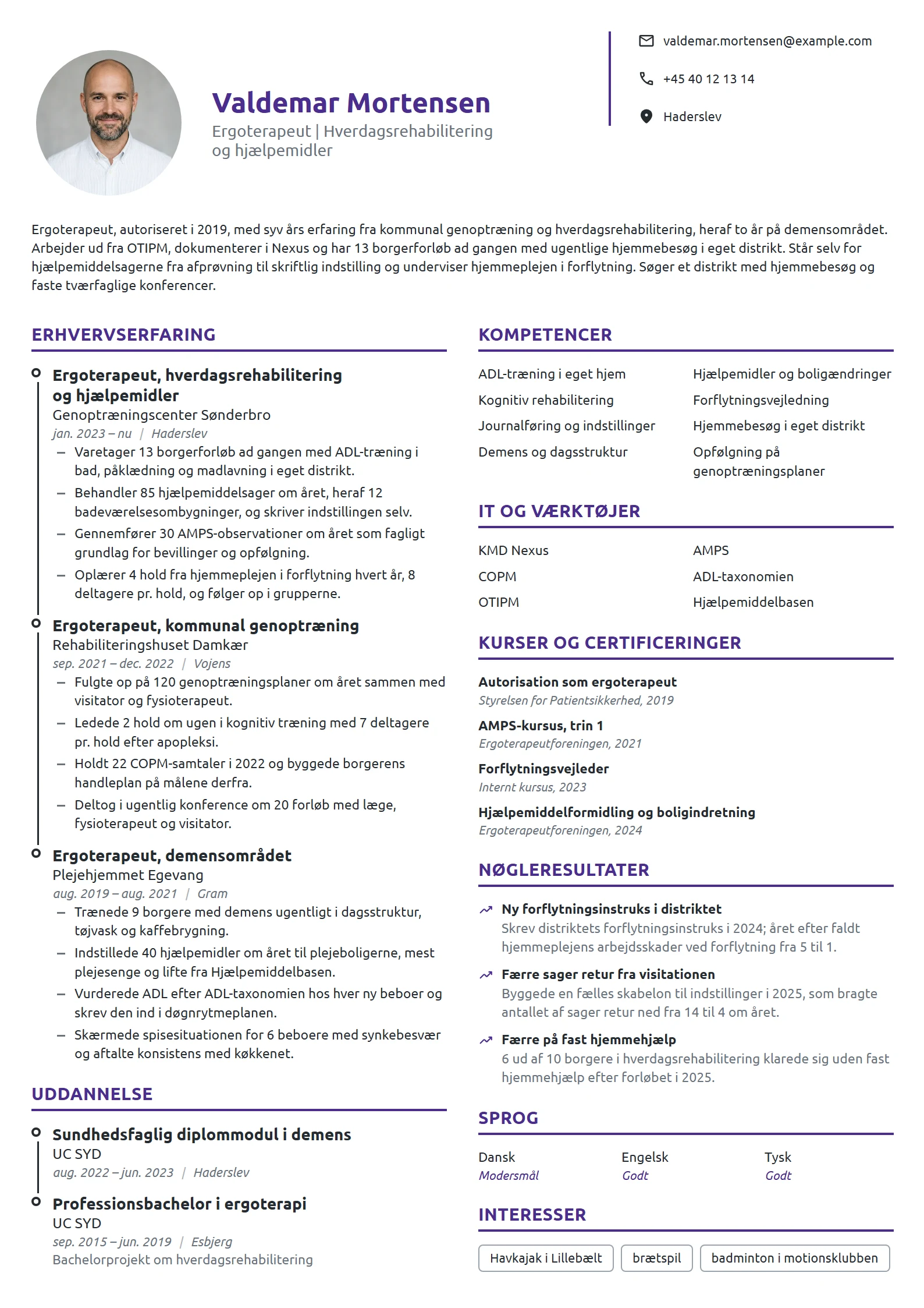 CV-eksempel til erfaren ergoterapeut i kommunen