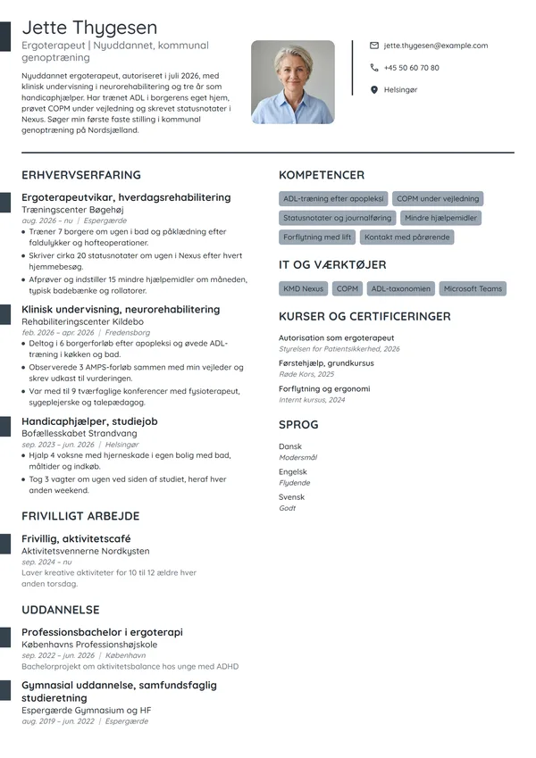 CV-eksempel til nyuddannet ergoterapeut
