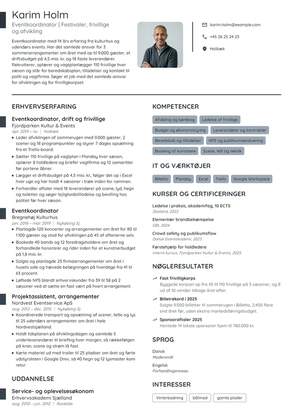CV-eksempel til eventkoordinator, festival og frivillige