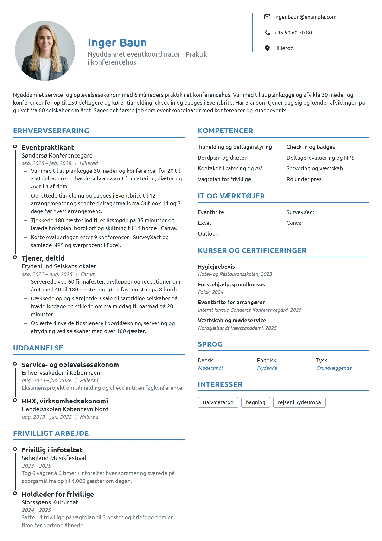 CV-eksempel til nyuddannet eventkoordinator