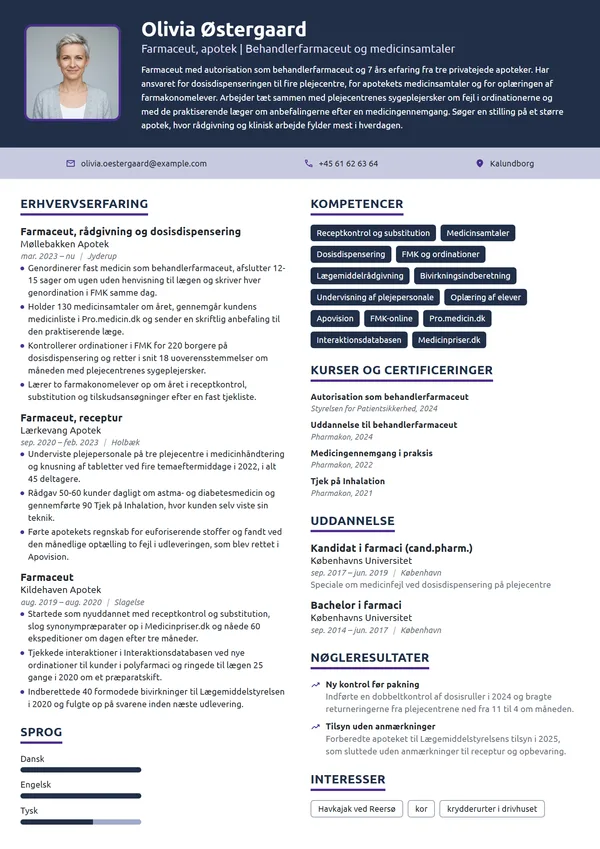 CV-eksempel til erfaren farmaceut på apotek