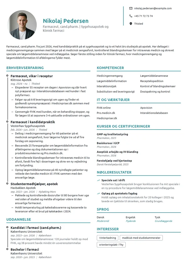 CV-eksempel til nyuddannet farmaceut med praktik