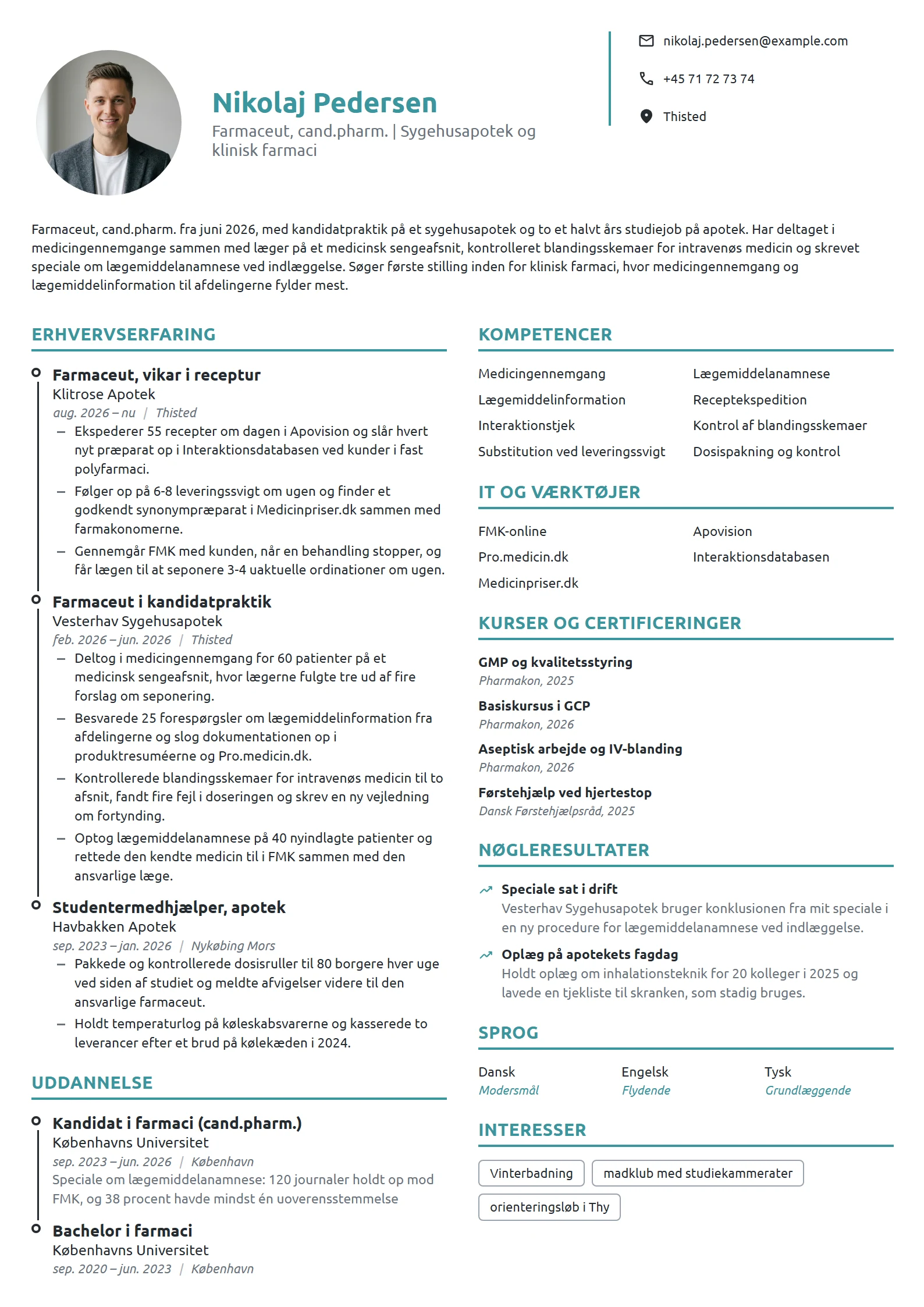 CV-eksempel til nyuddannet farmaceut med praktik