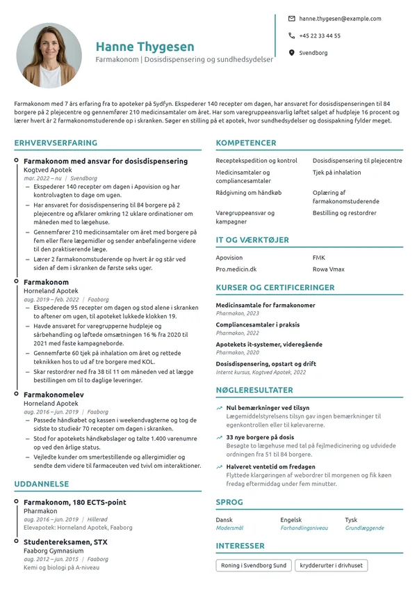 CV-eksempel til erfaren farmakonom med dosisansvar