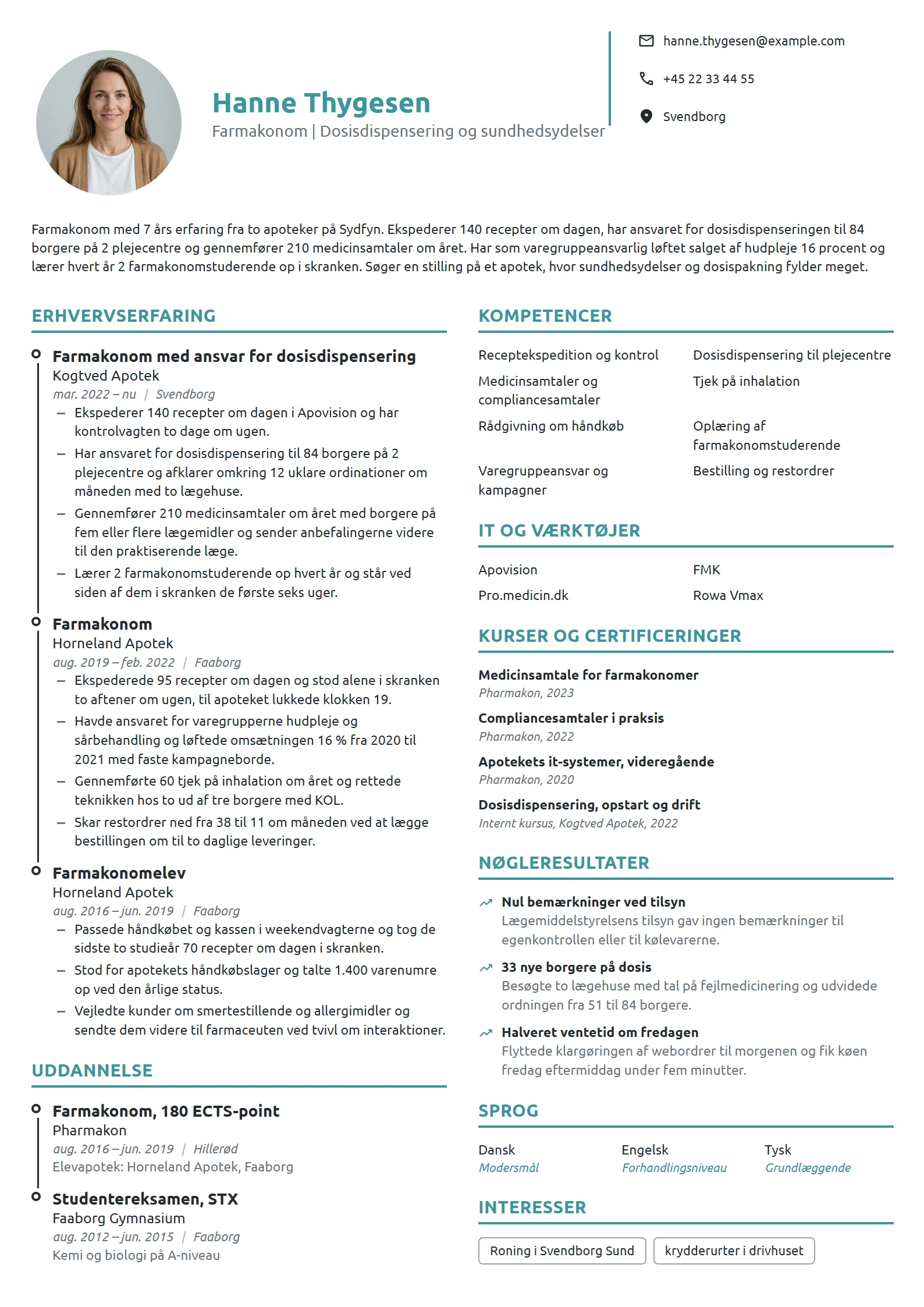 CV-eksempel til erfaren farmakonom med dosisansvar