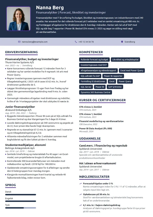 CV-eksempel til finansanalytiker med 7 års erfaring