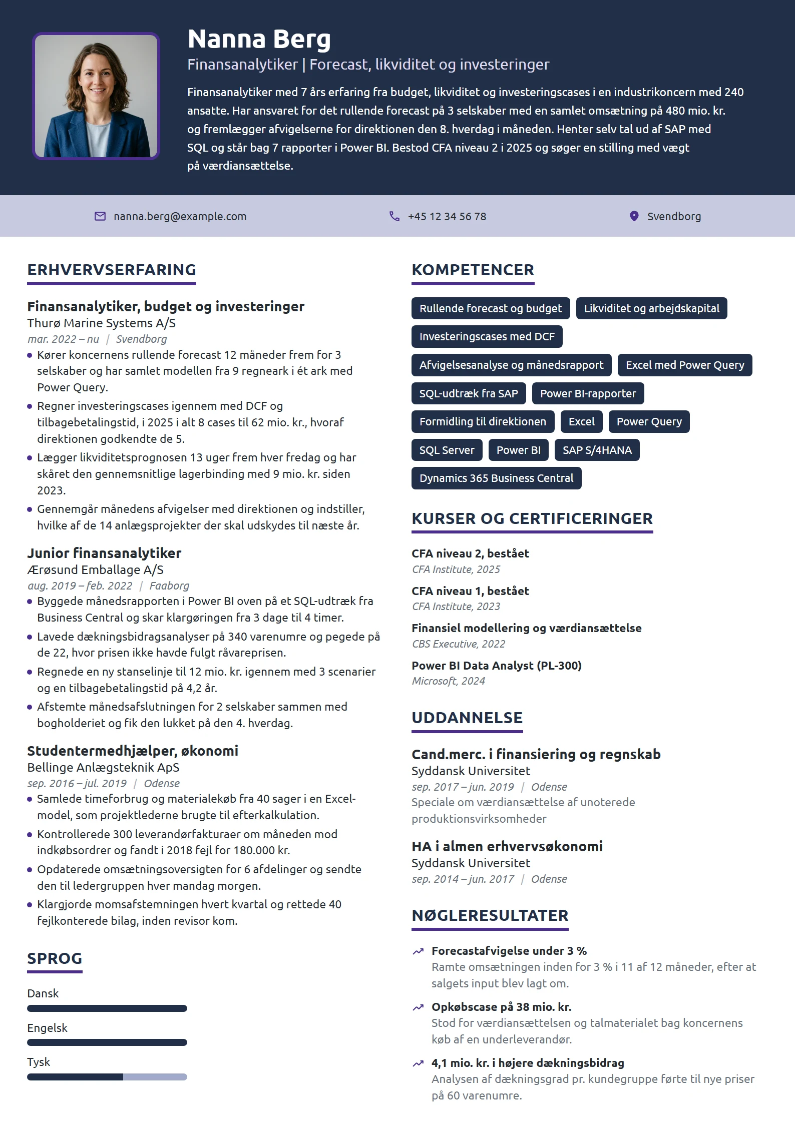 CV-eksempel til finansanalytiker med 7 års erfaring