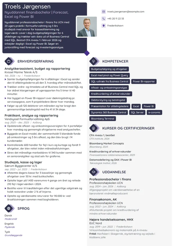 CV-eksempel til nyuddannet finansanalytiker