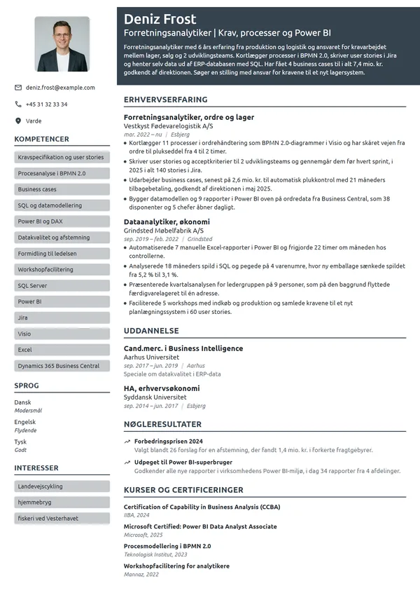CV-eksempel til forretningsanalytiker i produktion