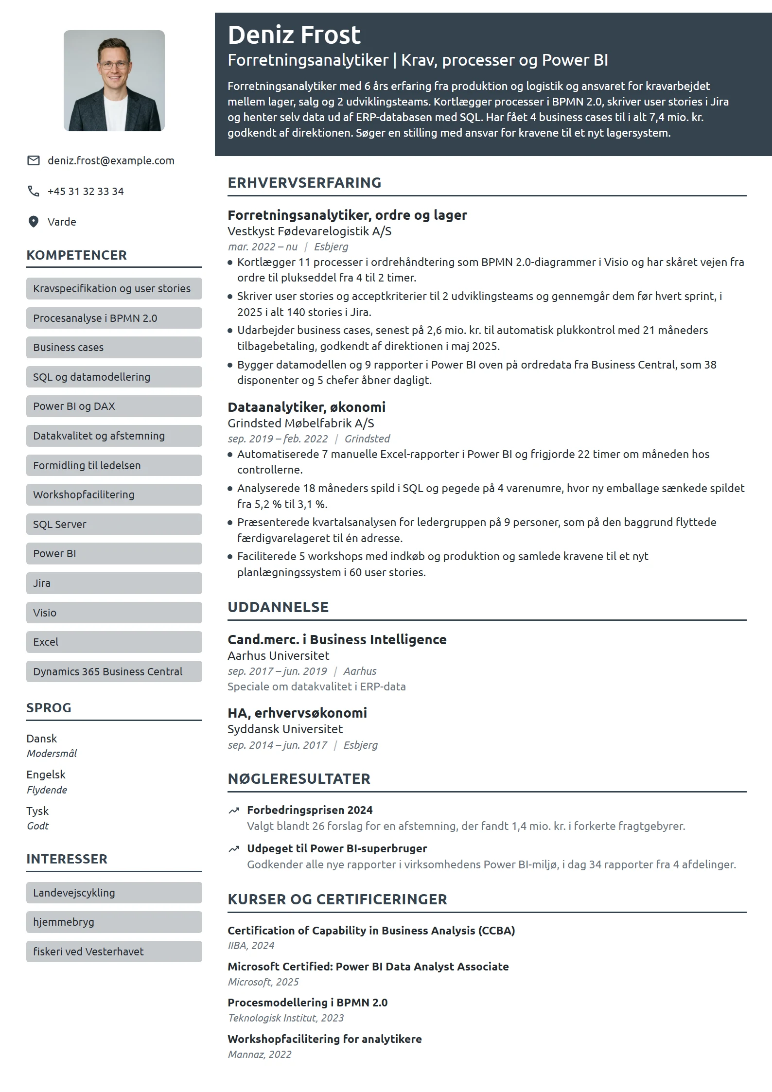 CV-eksempel til forretningsanalytiker i produktion