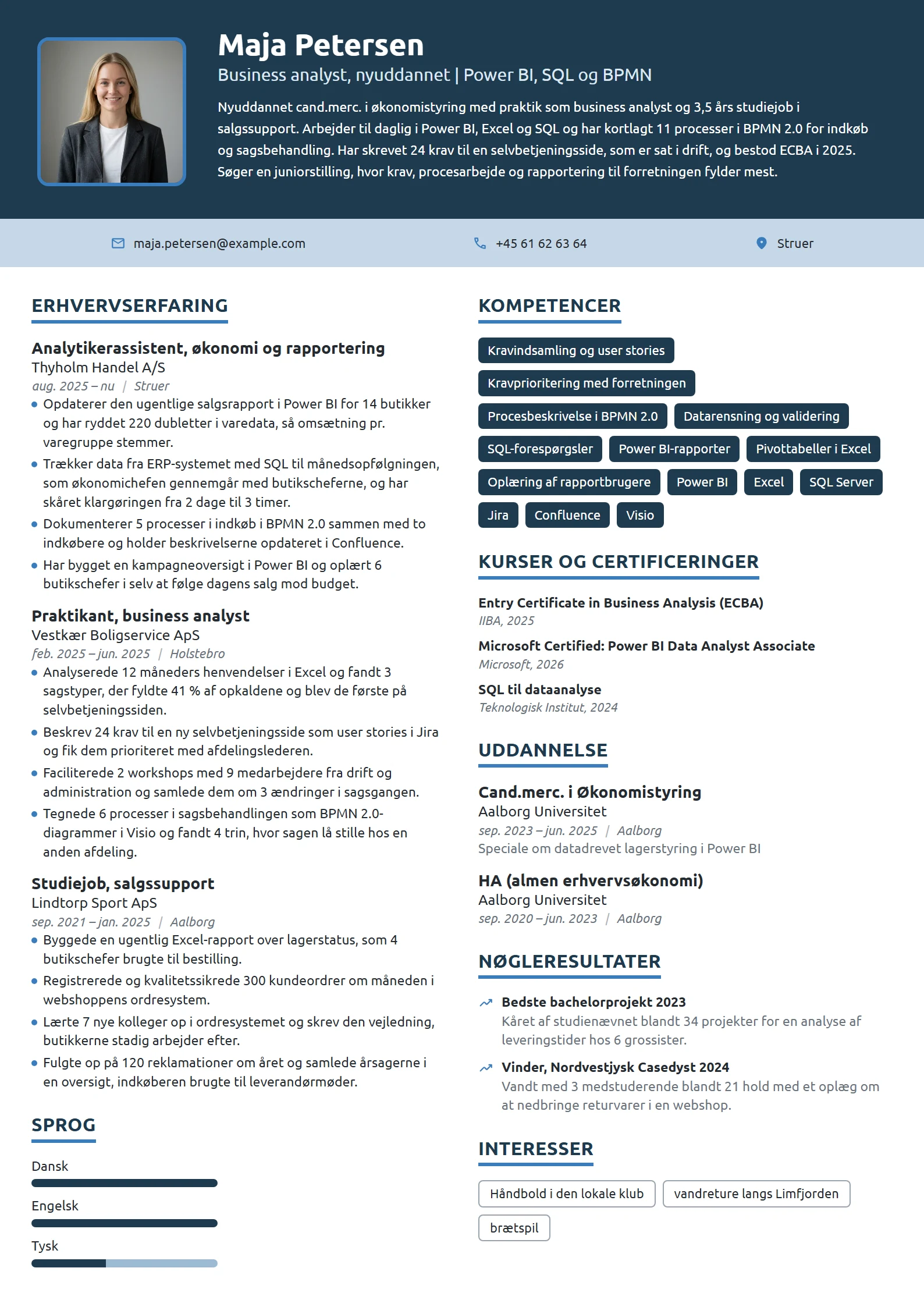 CV-eksempel til nyuddannet business analyst
