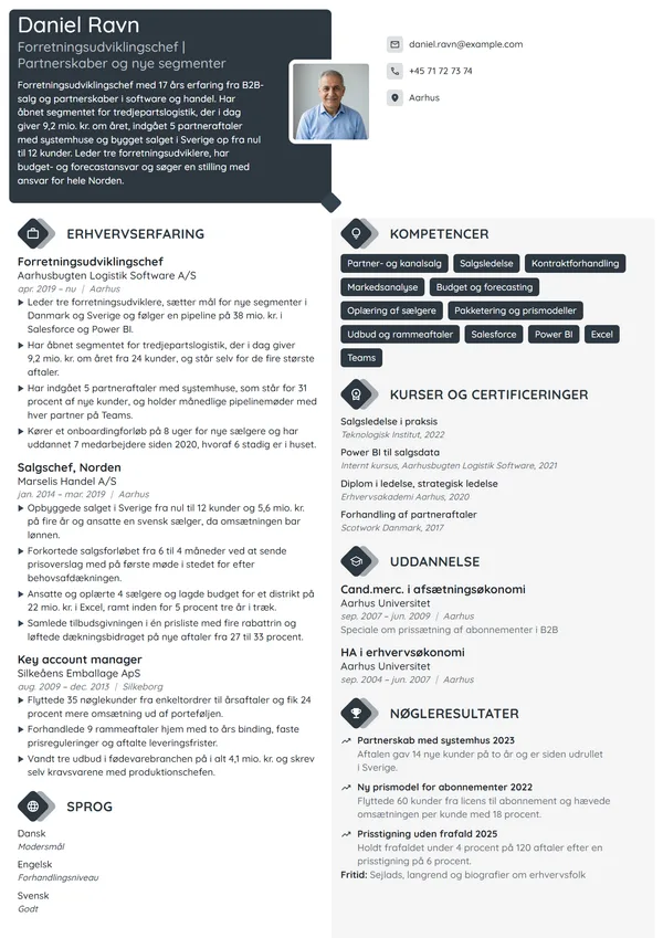 CV-eksempel til chef for forretningsudvikling