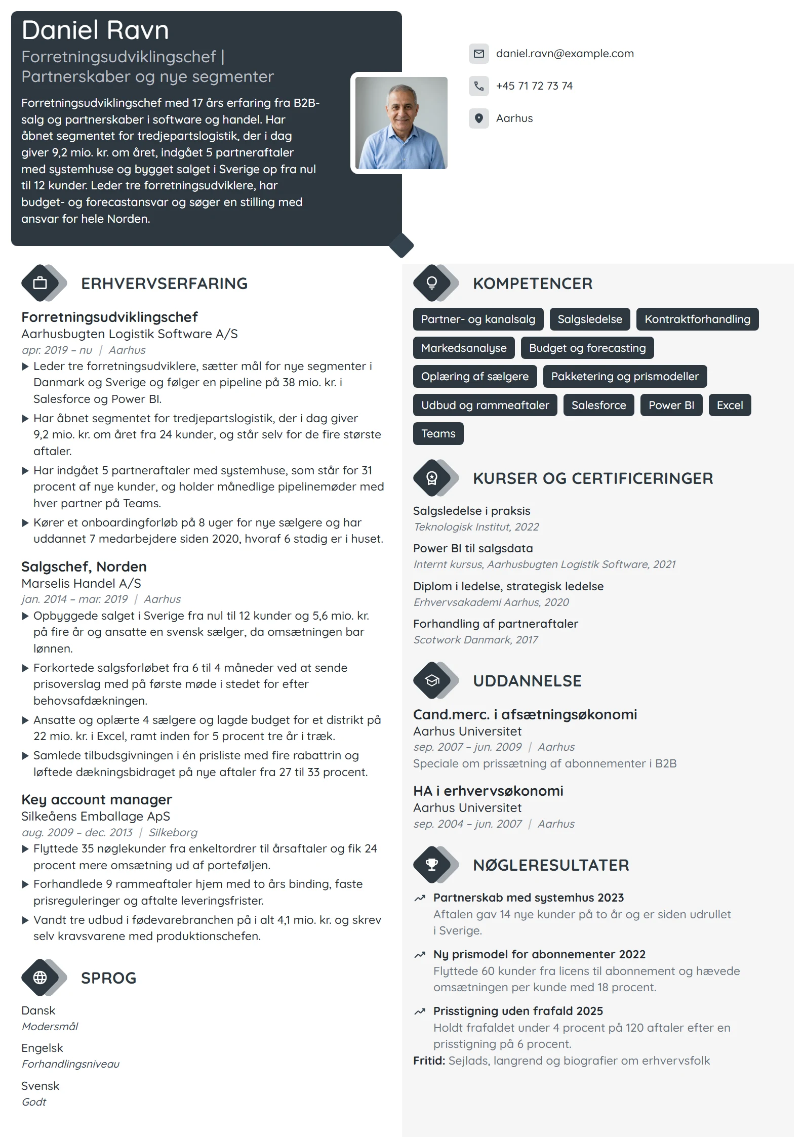 CV-eksempel til chef for forretningsudvikling