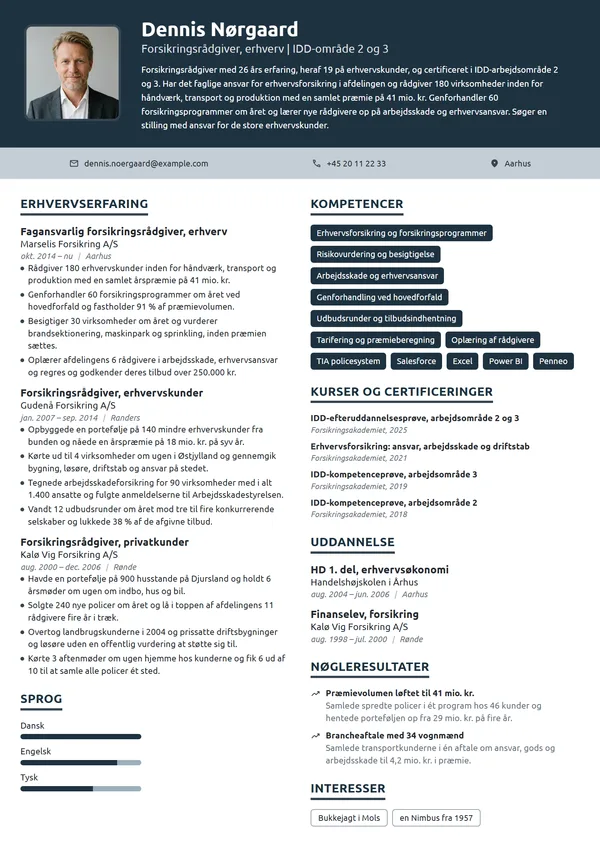CV-eksempel til fagansvarlig på erhvervskunder